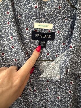 Jos. A. Bank Blue Floral Print Dress Shirt with Burgundy Accents